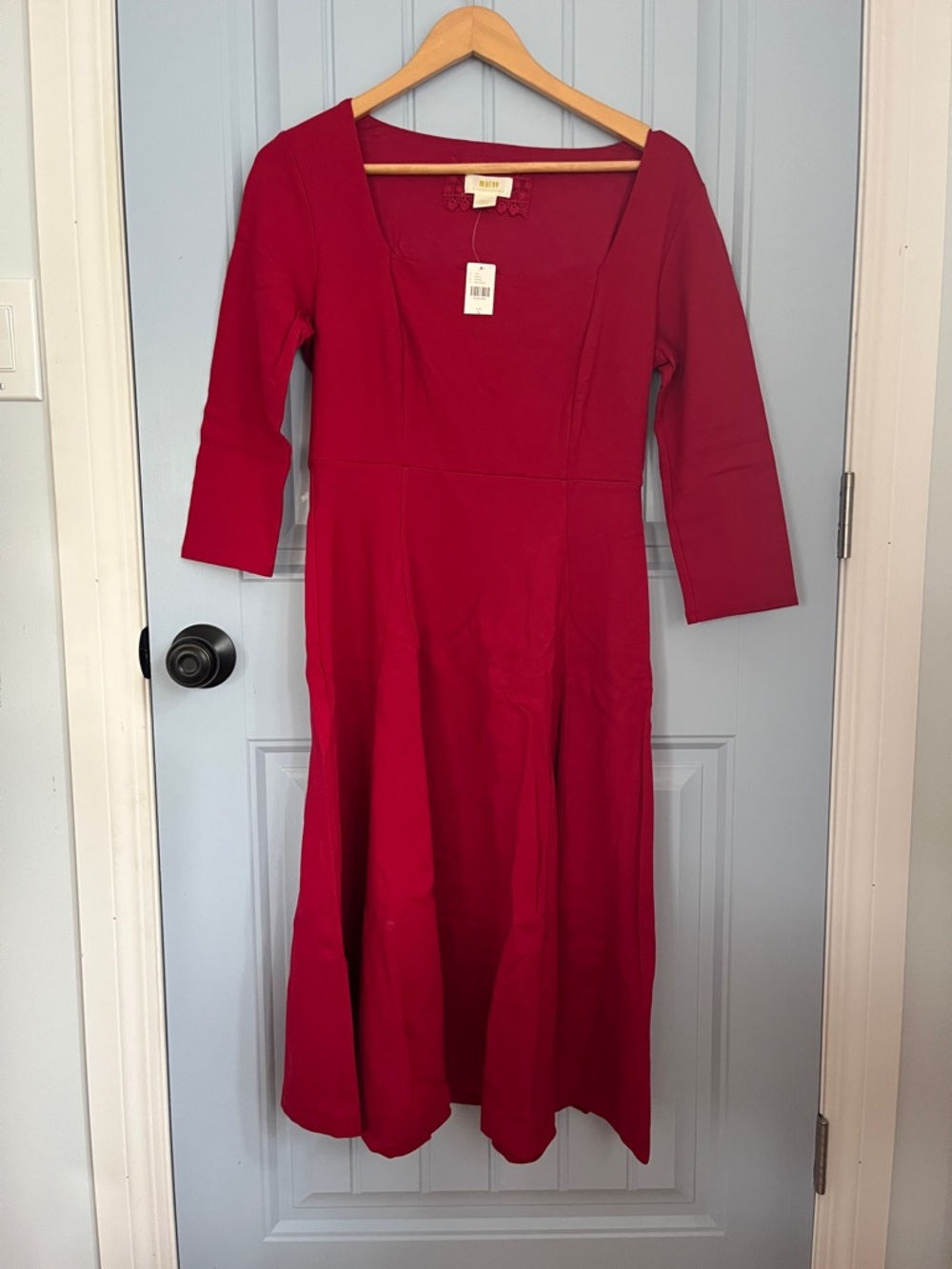 Anthropologie Maeve Red Square Neck Midi Dress